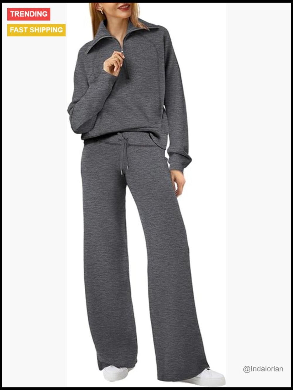Half Zip Sweatshirt And Wide Leg Sweatpant 2 Piece Lounge Set